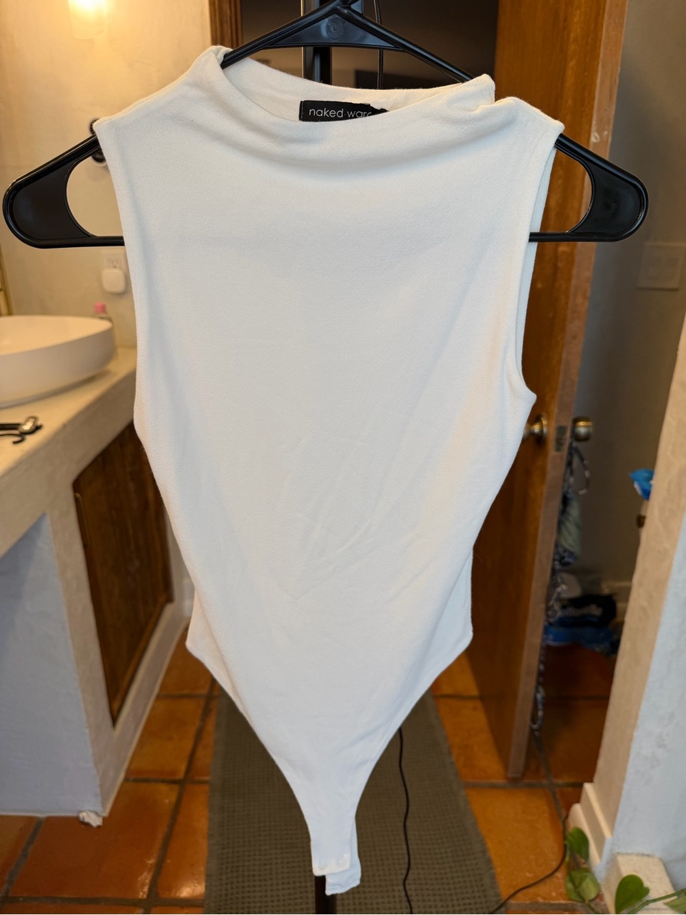 naked wardrobe White Sleeveless Mock Neck Bodysuit